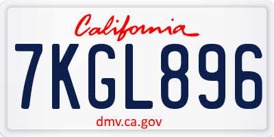 CA license plate 7KGL896