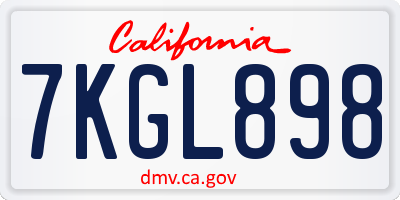 CA license plate 7KGL898