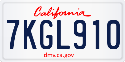 CA license plate 7KGL910