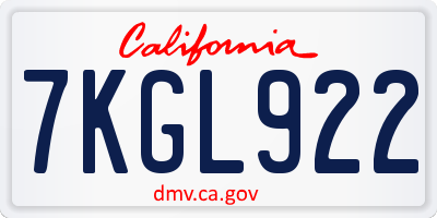 CA license plate 7KGL922