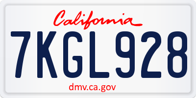 CA license plate 7KGL928
