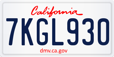 CA license plate 7KGL930
