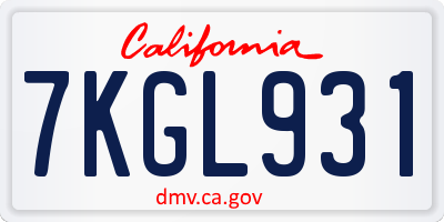 CA license plate 7KGL931