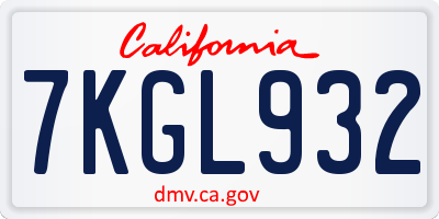 CA license plate 7KGL932