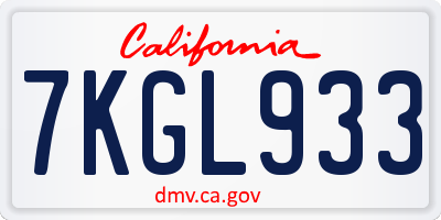 CA license plate 7KGL933