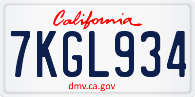 CA license plate 7KGL934