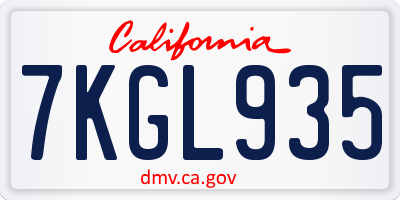 CA license plate 7KGL935