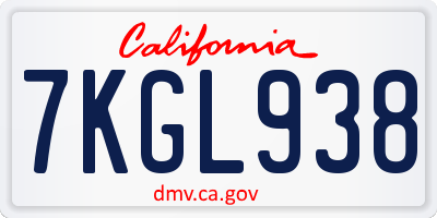 CA license plate 7KGL938