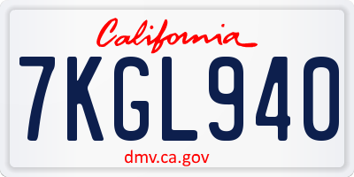 CA license plate 7KGL940