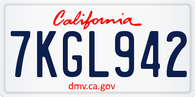 CA license plate 7KGL942