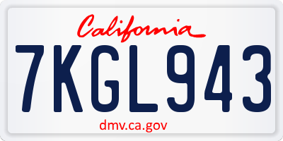 CA license plate 7KGL943