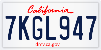 CA license plate 7KGL947