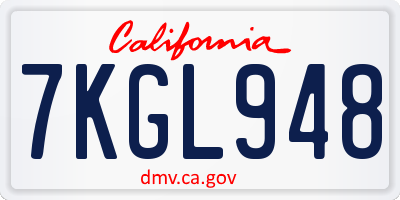 CA license plate 7KGL948