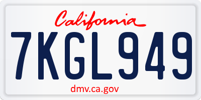 CA license plate 7KGL949