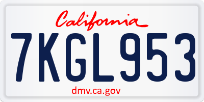 CA license plate 7KGL953