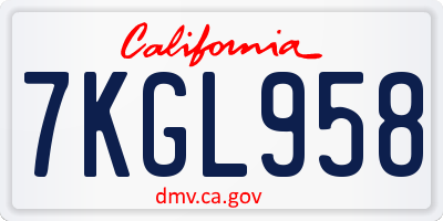 CA license plate 7KGL958