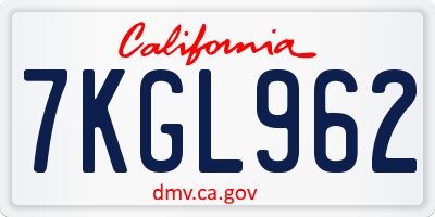 CA license plate 7KGL962