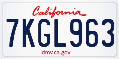 CA license plate 7KGL963