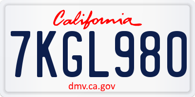 CA license plate 7KGL980