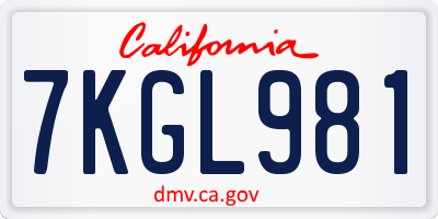CA license plate 7KGL981