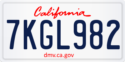CA license plate 7KGL982