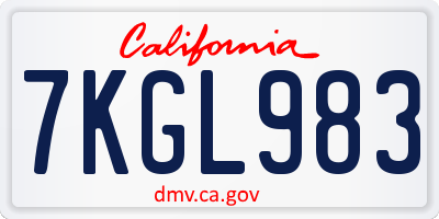 CA license plate 7KGL983