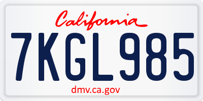 CA license plate 7KGL985