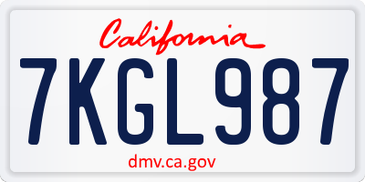 CA license plate 7KGL987
