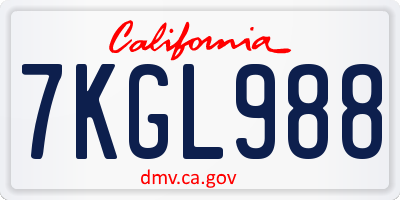 CA license plate 7KGL988