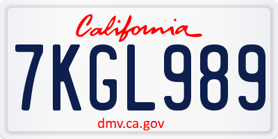 CA license plate 7KGL989