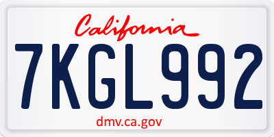 CA license plate 7KGL992