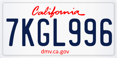 CA license plate 7KGL996