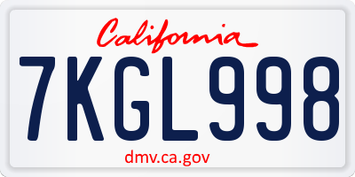 CA license plate 7KGL998