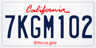 CA license plate 7KGM102