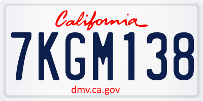 CA license plate 7KGM138