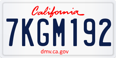 CA license plate 7KGM192