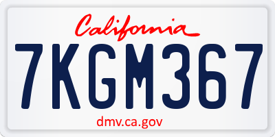 CA license plate 7KGM367