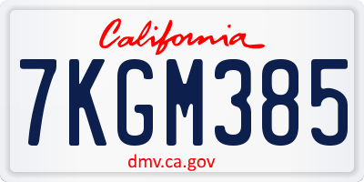 CA license plate 7KGM385