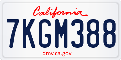 CA license plate 7KGM388