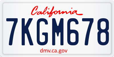 CA license plate 7KGM678