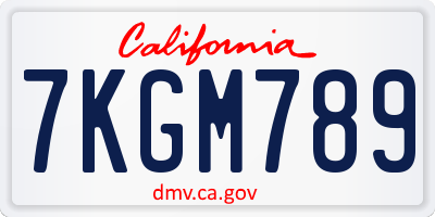 CA license plate 7KGM789