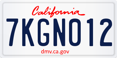 CA license plate 7KGN012