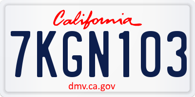 CA license plate 7KGN103