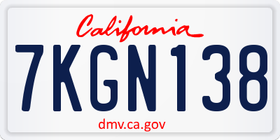 CA license plate 7KGN138
