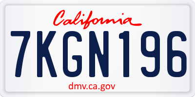 CA license plate 7KGN196