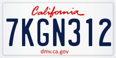 CA license plate 7KGN312