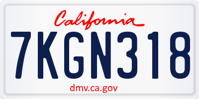 CA license plate 7KGN318