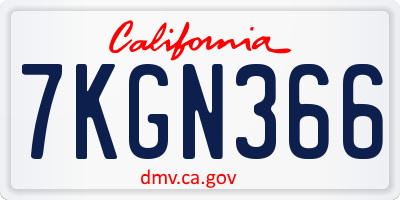 CA license plate 7KGN366