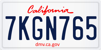 CA license plate 7KGN765