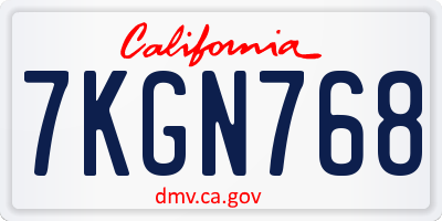 CA license plate 7KGN768